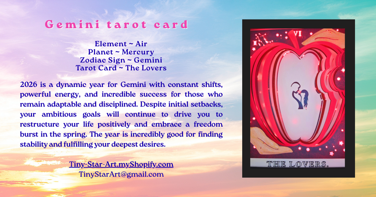 THE LOVERS Tarot GEMINI astrology sign 3D Shadow Box