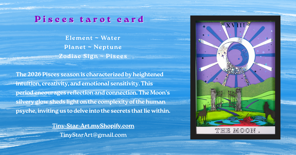 THE MOON Tarot PISCES astrology sign 3D Shadow Box