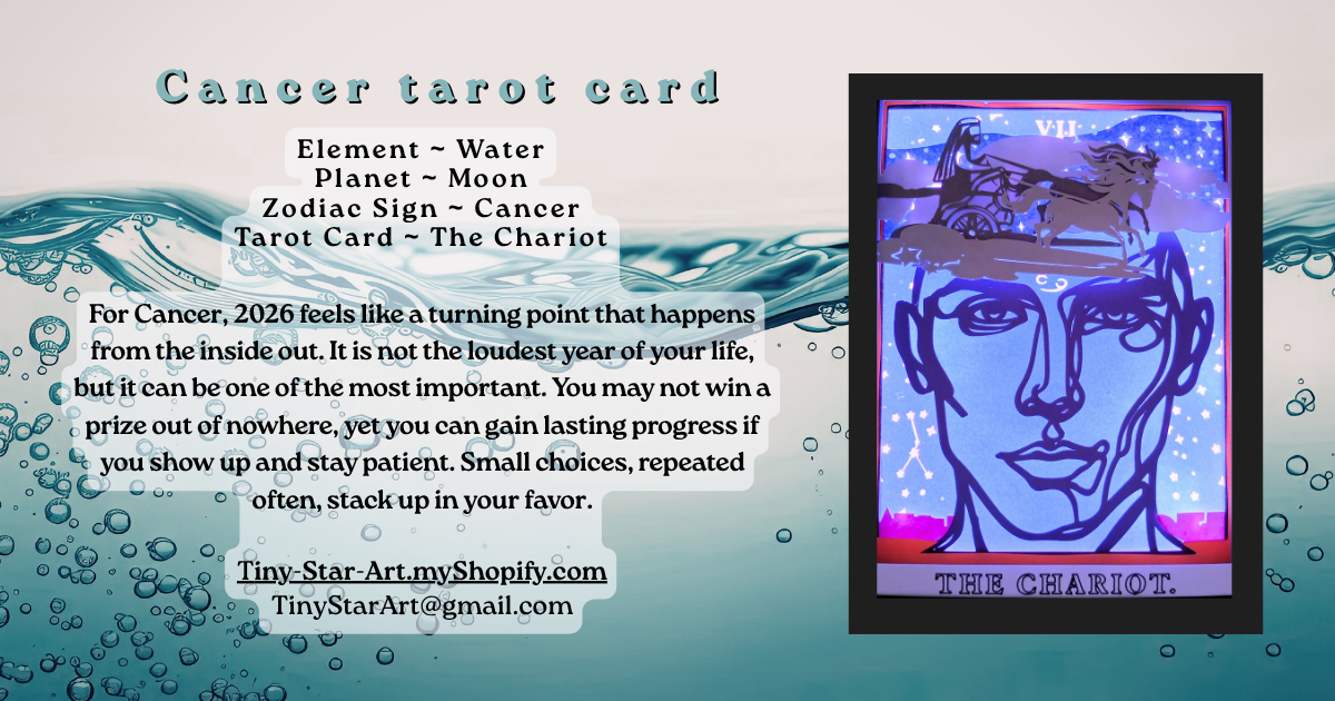 THE CHARIOT Tarot CANCER astrology sign 3D Shadow Box