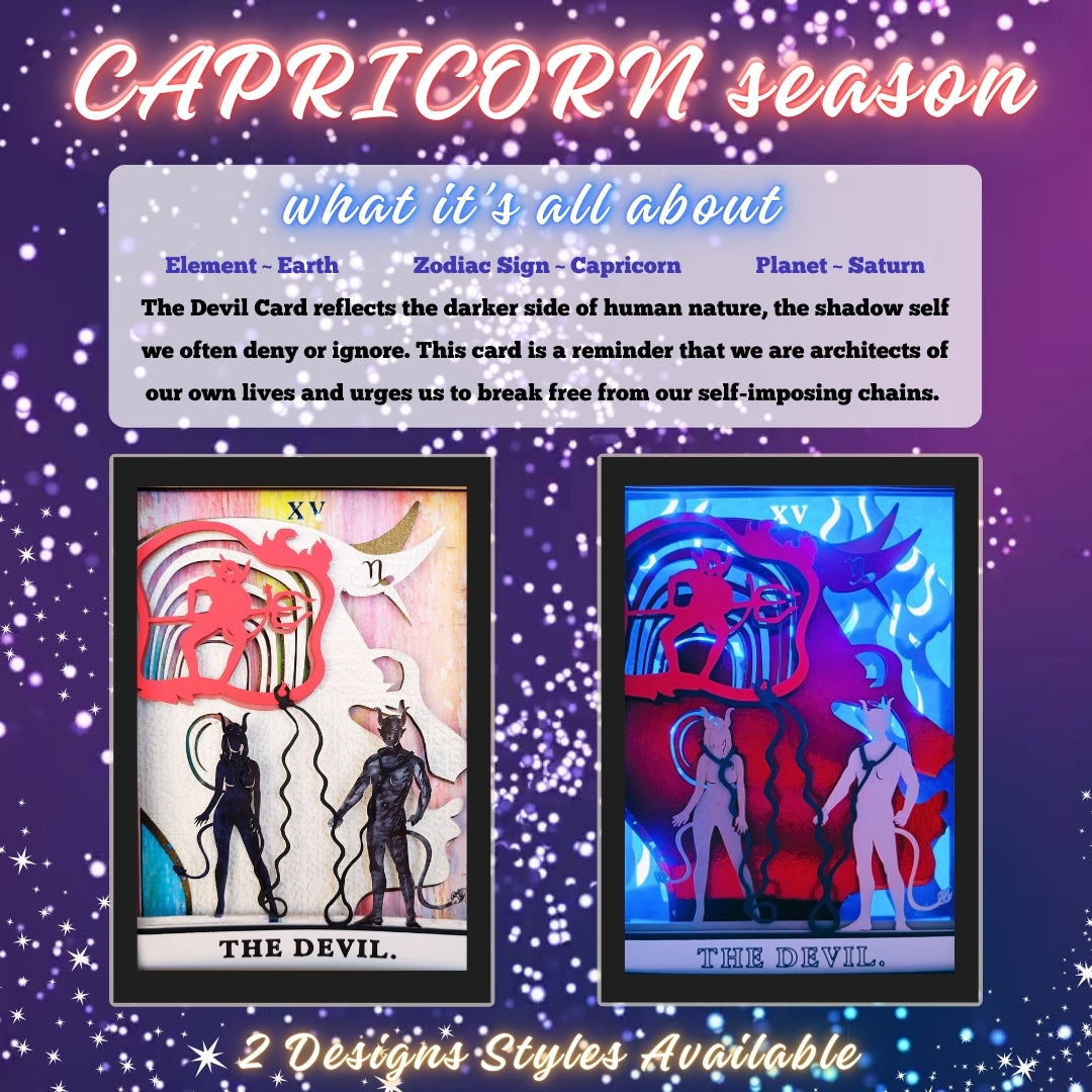 THE DEVIL Tarot CAPRICORN astrology sign 3D Shadow Box