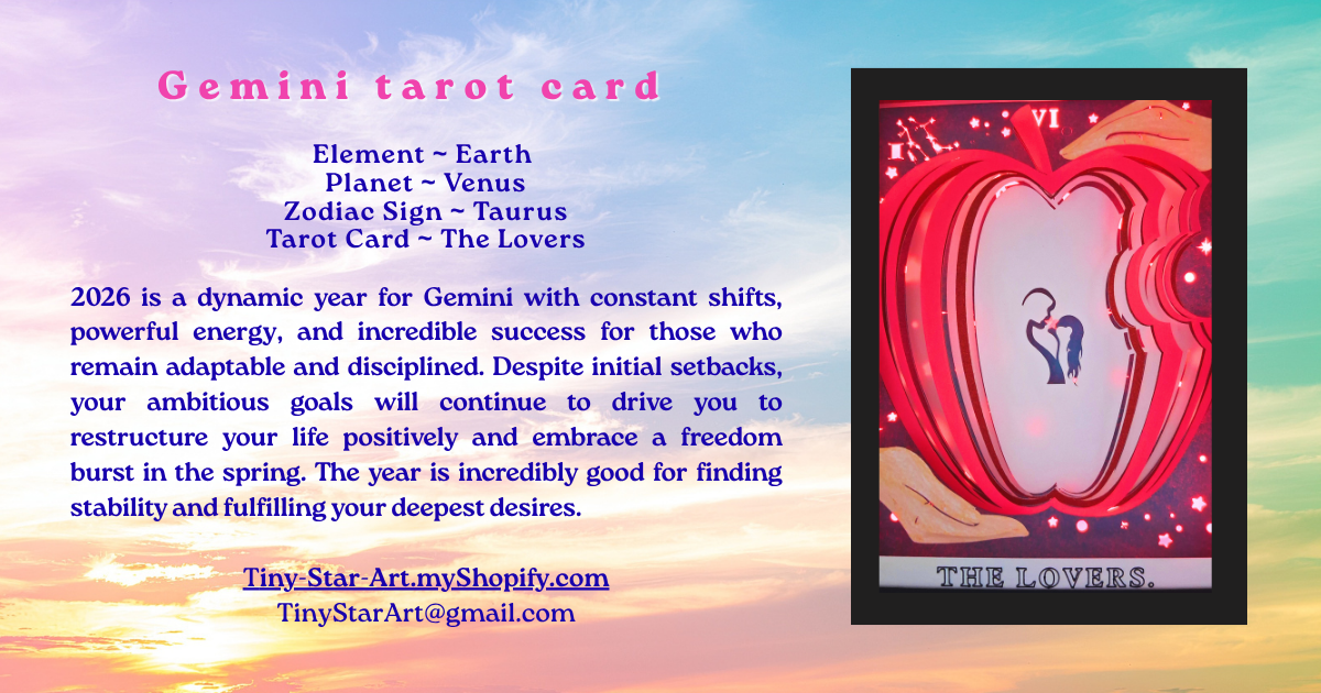 THE LOVERS Tarot GEMINI astrology sign 3D Shadow Box