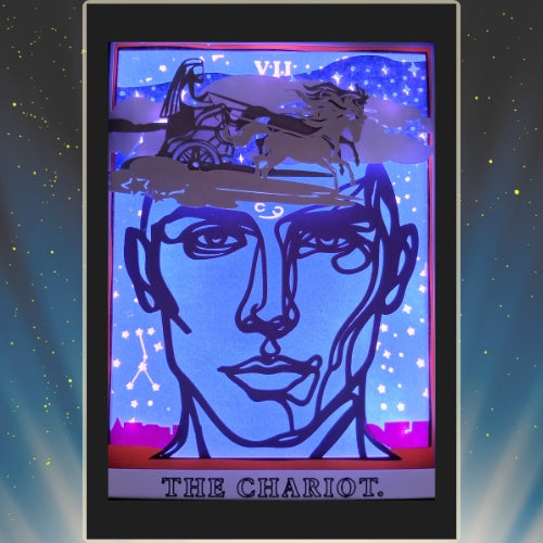THE CHARIOT Tarot CANCER astrology sign 3D Shadow Box