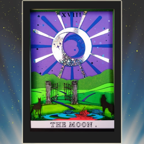 THE MOON Tarot PISCES astrology sign 3D Shadow Box
